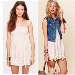 INTIMATELY Free People Waves Hem Slip Dress Pink SMALL Smock Eyelet Strapless